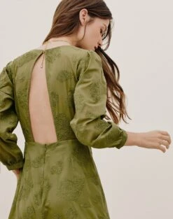 Amelie Midi Dress - Avocado 11 Amelie Midi Dress - Avocado -FemmeFab Shop AMELIE DETAIL MIDI DRESS DETAIL 1