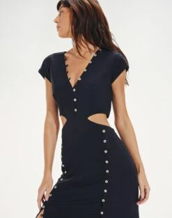 Angelina Detail Long Dress - Black -FemmeFab Shop AngelinaDetailLongDress detail