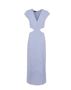 Angelina Detail Long Dress - Blue Jeans -FemmeFab Shop AngelinaDetailLongDress flat 1