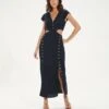 Angelina Detail Long Dress - Black -FemmeFab Shop AngelinaDetailLongDress front