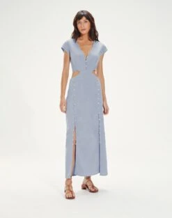 Angelina Detail Long Dress - Blue Jeans -FemmeFab Shop AngelinaDetailLongDress front 1 01ed0258 5b09 4dd7 89e8 5a278e0be534