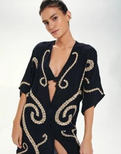 Braid Detail Long Caftan - Black -FemmeFab Shop BraidDetailLongCaftan detail