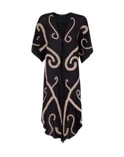 Braid Detail Long Caftan - Black -FemmeFab Shop BraidDetailLongCaftan flat
