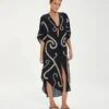 Braid Detail Long Caftan - Black -FemmeFab Shop BraidDetailLongCaftan front