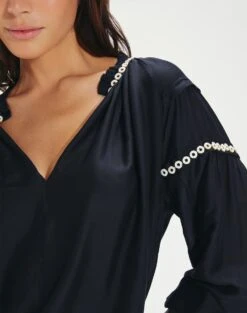 Cami Detail Long Sleeve Blouse - Black -FemmeFab Shop CamiDetailLongsleeveBlouse detail