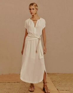 Claire Midi Dress - Off White -FemmeFab Shop Claire Detail Midi Dress2