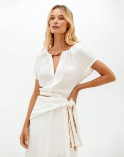 Claire Midi Dress - Off White -FemmeFab Shop Claire Detail Midi Dress4