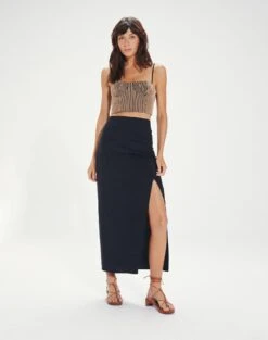 Clara Long Skirt - Black -FemmeFab Shop ClaraLongSkirt front 38776648 0ffd 4ae3 b8e0 6a885be3a26b