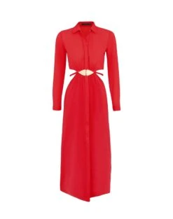 Dandara Detail Long Dress - Tomato -FemmeFab Shop DANDARA DETAIL LONG DRESS FLAT