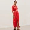 Dandara Detail Long Dress - Tomato -FemmeFab Shop DANDARA DETAIL LONG DRESS FRONT