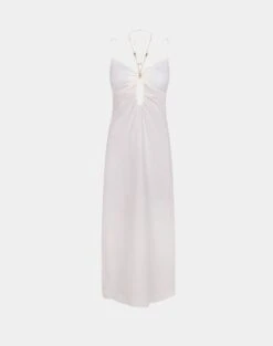 Daisy Detail Long Dress - Off White -FemmeFab Shop Daisy Detail Midi Dress flat 1