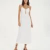 Daisy Detail Long Dress - Off White -FemmeFab Shop DaisyDetailMidiDress front