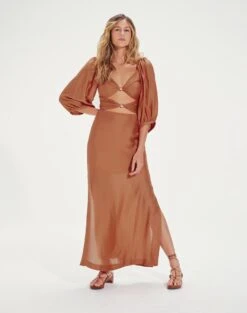 Eleanor Detail Long Dress - Rust