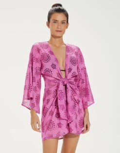 Embroidery Perola Knot Short Cover Up - Lotus