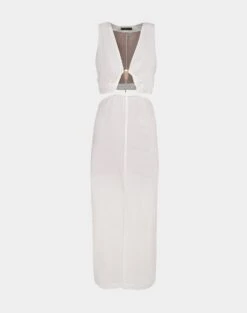 Gracie Detail Long Dress - Off White -FemmeFab Shop Gracie Detail Long Dress flat