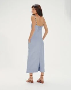 Isadora Detail Long Dress - Blue Jeans -FemmeFab Shop IsadoraDetailLongDress back