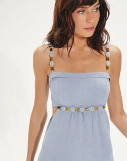 Isadora Detail Long Dress - Blue Jeans -FemmeFab Shop IsadoraDetailLongDress detail