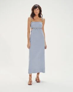 Isadora Detail Long Dress - Blue Jeans -FemmeFab Shop IsadoraDetailLongDress front e4638874 b548 47f9 ac60 d809b4c3b679