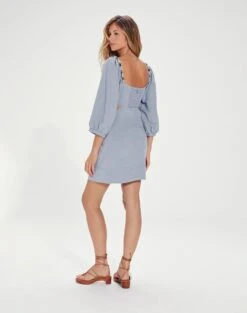 Isadora Detail Short Dress - Blue Jeans -FemmeFab Shop IsadoraDetailShortDress back