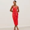 Luna Detail Midi Dress - Tomato -FemmeFab Shop LUNA DETAIL MIDI DRESS FRONT