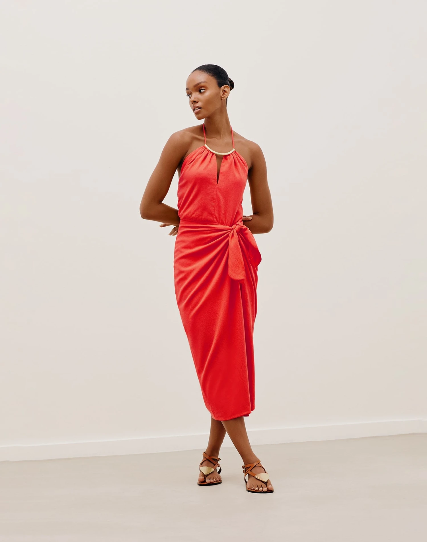 Luna Detail Midi Dress - Tomato 3 Luna Detail Midi Dress - Tomato