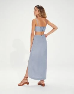 Lana Detail Midi Skirt - Blue Jeans 11 Lana Detail Midi Skirt - Blue Jeans -FemmeFab Shop LanaDetailMidiSkirt back 1