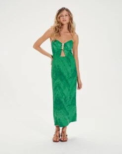 Lizzy Long Dress - Tamale Cactus -FemmeFab Shop LizzyDetailLongDress front 48246fcd 91c0 4b21 99e7 cea65a3737ef