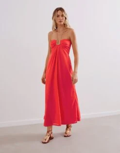 Maureen Detail Long Dress - Tomato