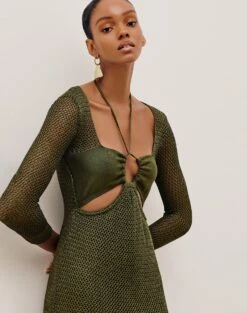 Penny Long Dress - Avocado 12 Penny Long Dress - Avocado -FemmeFab Shop PENNYLONGDRESS DETAIL 1