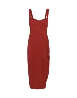 Perla Detail Midi Dress - Flame -FemmeFab Shop Perla Detail Midi Dress 3