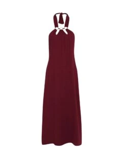 Susan Long Dress - Cranberry -FemmeFab Shop SUSANDETAILLONGDRESS FLAT