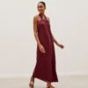 Susan Long Dress - Cranberry -FemmeFab Shop SUSANDETAILLONGDRESS FRONT
