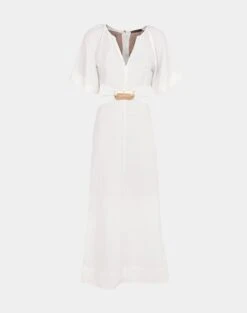 Tanya Detail Long Dress - Off White -FemmeFab Shop Tanya Detail Long Dress flat