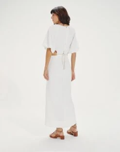 Tanya Detail Long Dress - Off White -FemmeFab Shop TanyaDetailLongDress back