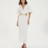 Tanya Detail Long Dress - Off White -FemmeFab Shop TanyaDetailLongDress front
