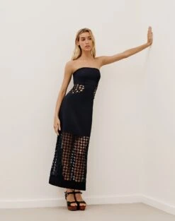 Twiggy Long Dress - Black 14 Twiggy Long Dress - Black -FemmeFab Shop TwiggyLongDress front
