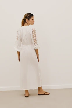 Knot Long Caftan - Off White -FemmeFab Shop VC236012 003 3 hover