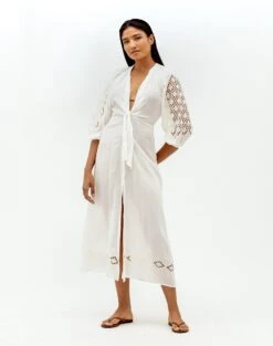 Knot Long Caftan - Off White -FemmeFab Shop knot long caftan1 2cccbcf6 377e 48c9 854c 592709f00309