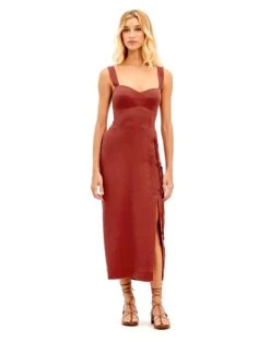 Perla Detail Midi Dress - Flame